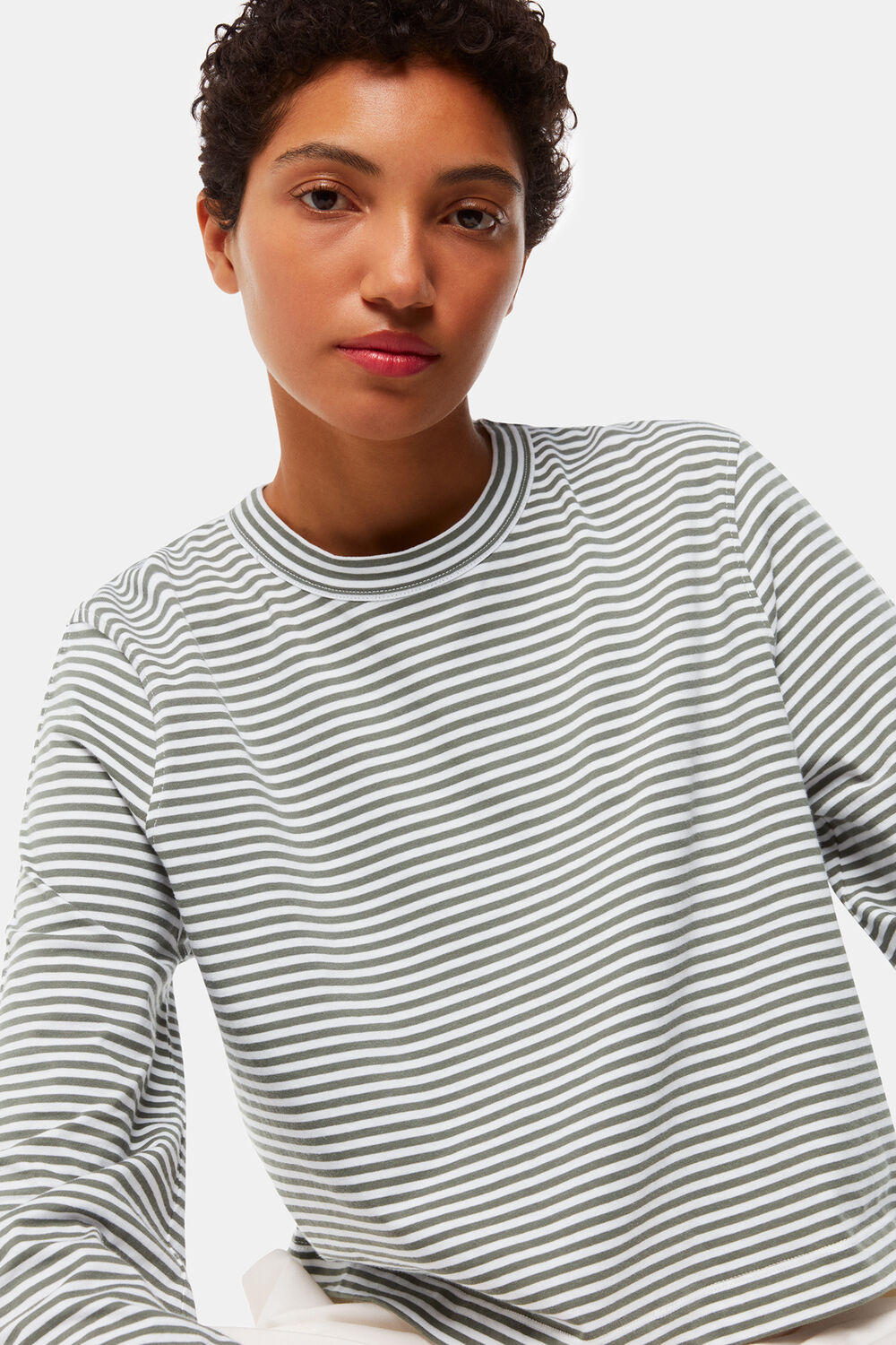 Khaki Stripe Crop Long Sleeve Tee